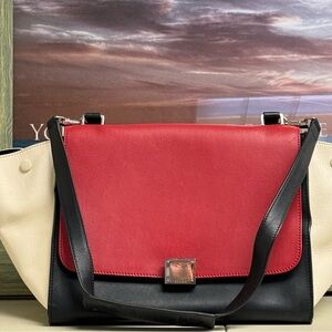 Authentic Celine Trapeze Red and Black Shoulder Bag with Strap